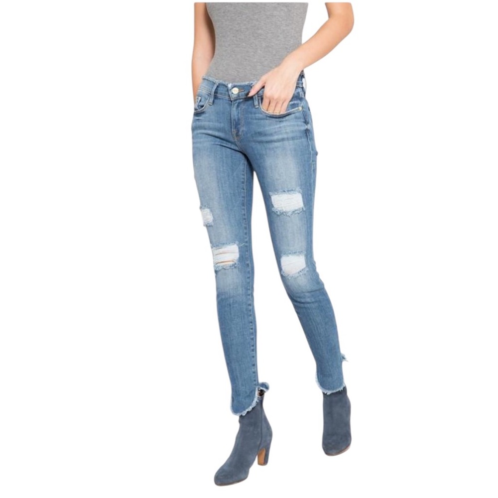 Frame “Le Skinny” Fray Waist Petal Hem Cropped Jeans Size 28